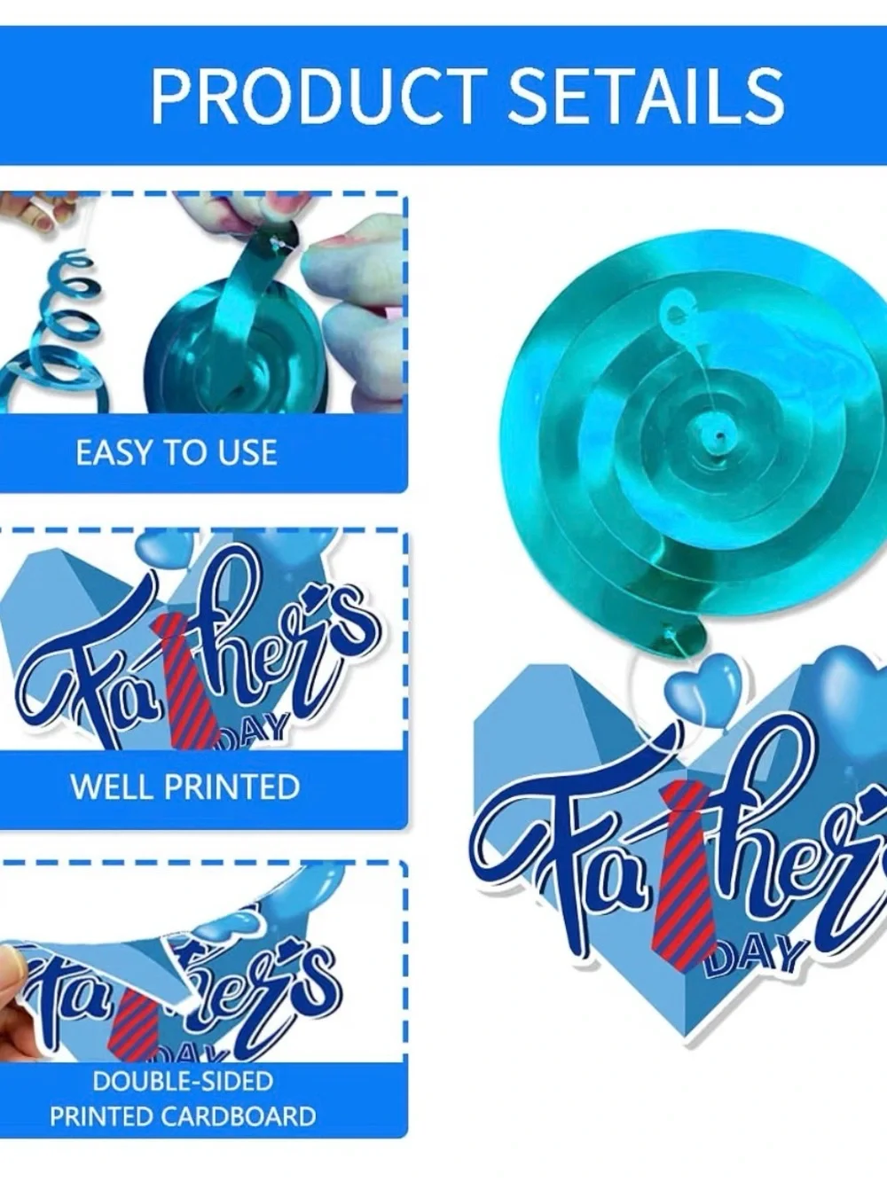 Father's Day Blue Hanging Swirl Decorations - Party Banner Set NEW